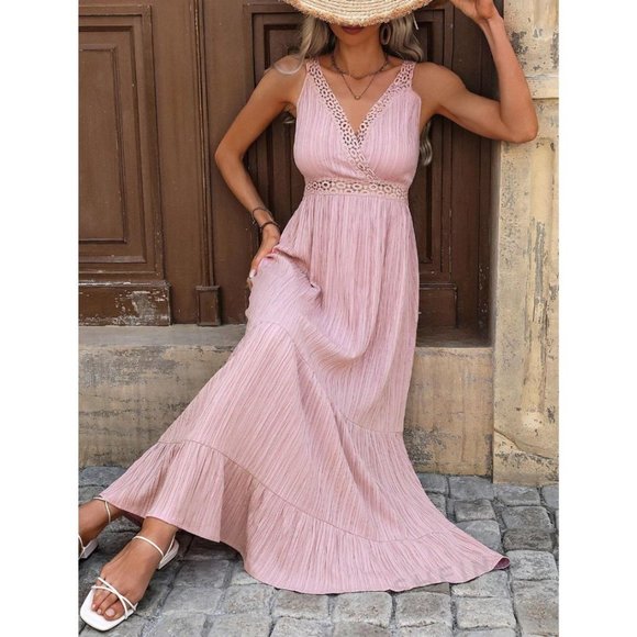 Pink Boho Lace-Straps Backless Cami Dress - Picture 3 of 9